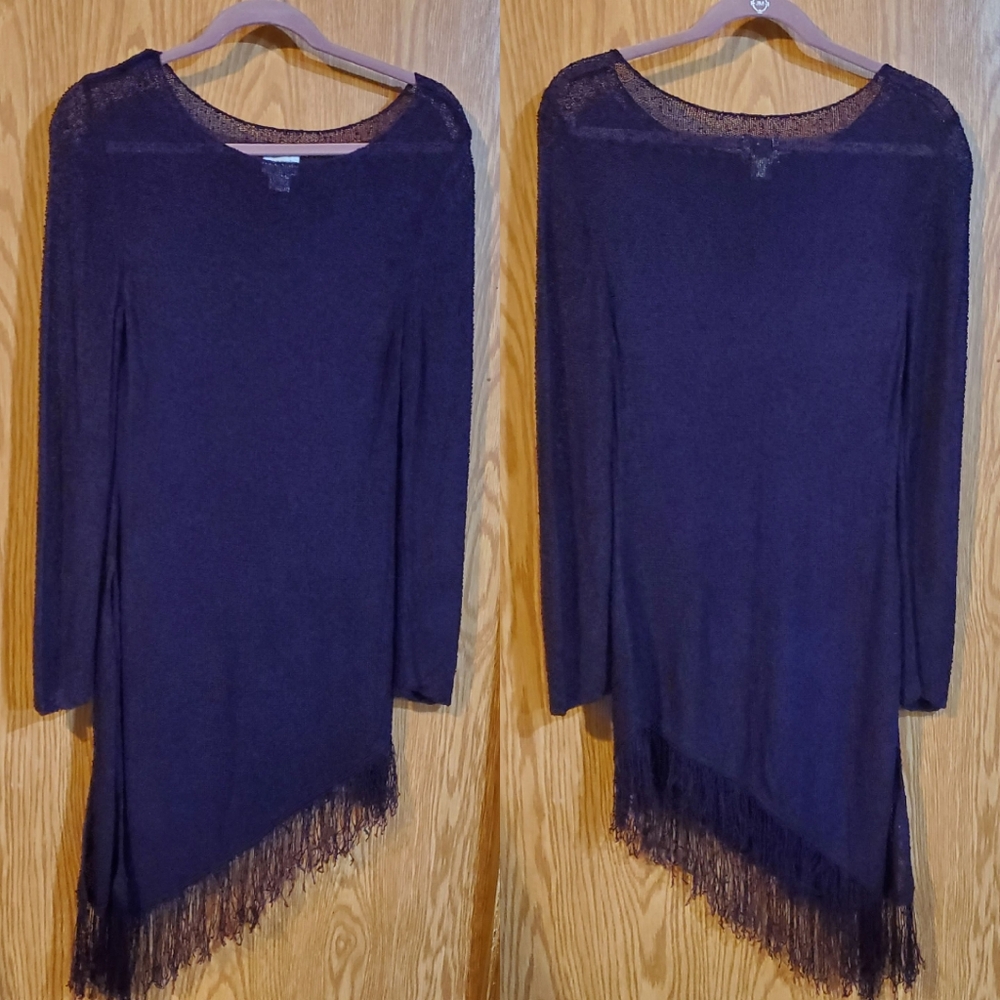 Chico's asymmetrical top with fringe size 1 (8-10) in purple